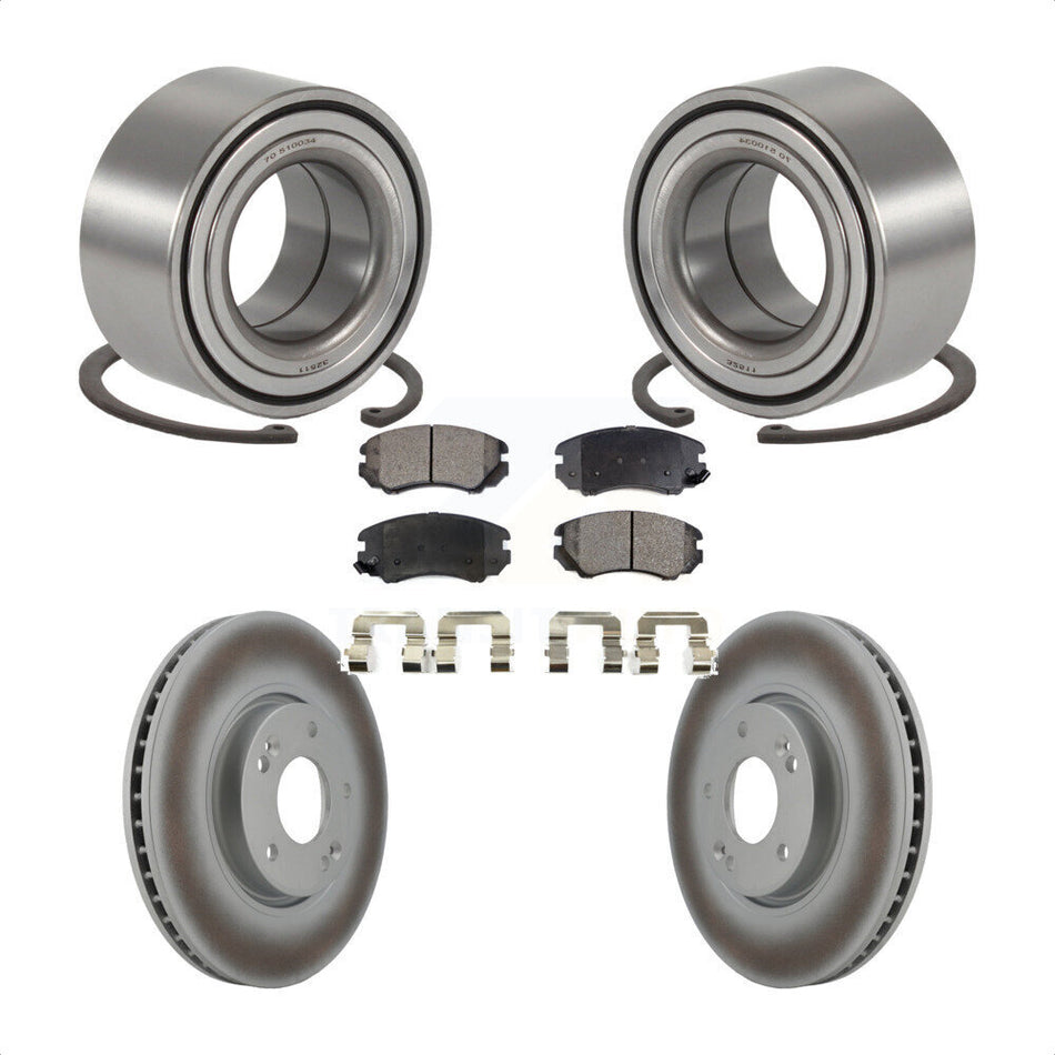 Front Wheel Bearing With Coated Disc Brake Rotors And Semi-Metallic Pads Kit For 2006-2010 Hyundai Sonata 3.3L KBB-101311