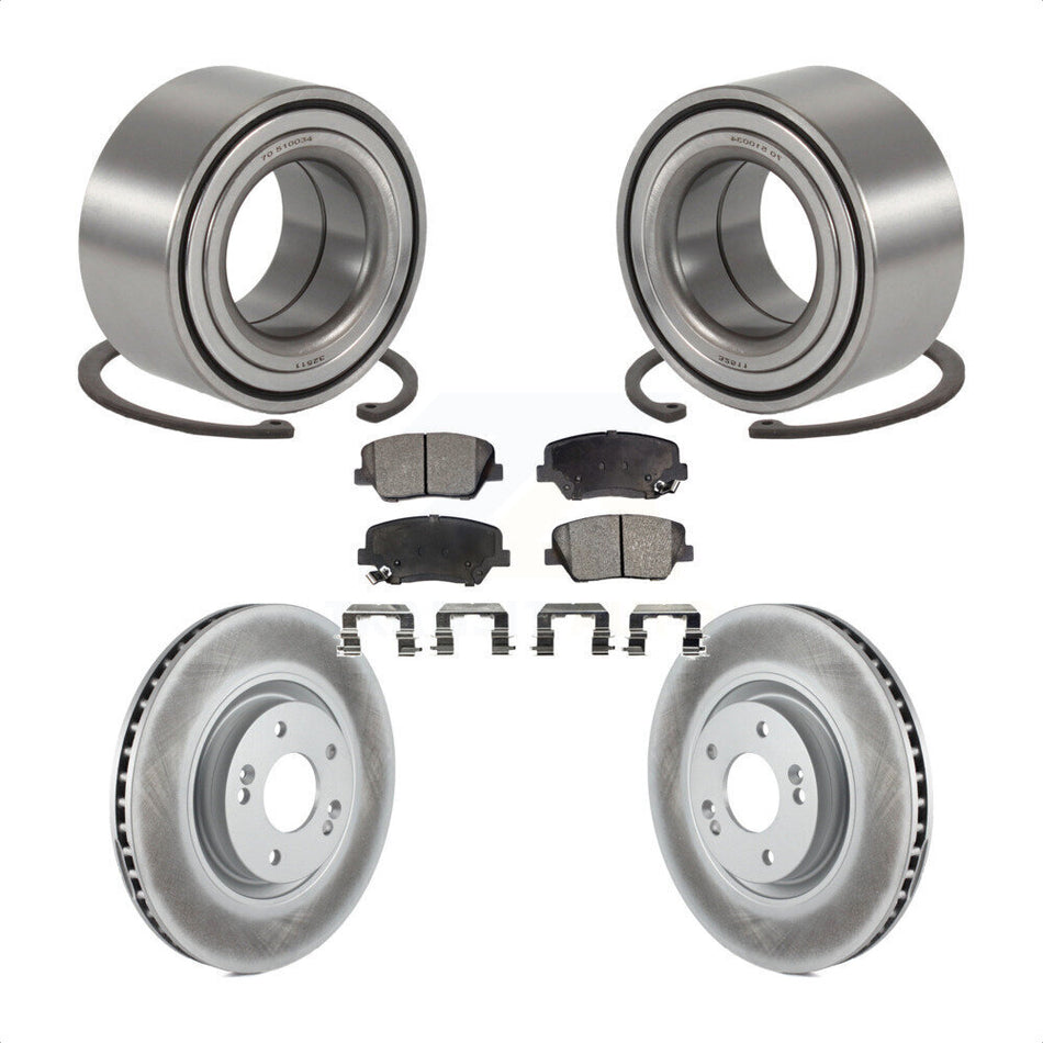 Front Wheel Bearing With Coated Disc Brake Rotors And Semi-Metallic Pads Kit For 2012-2017 Hyundai Azera KBB-101315