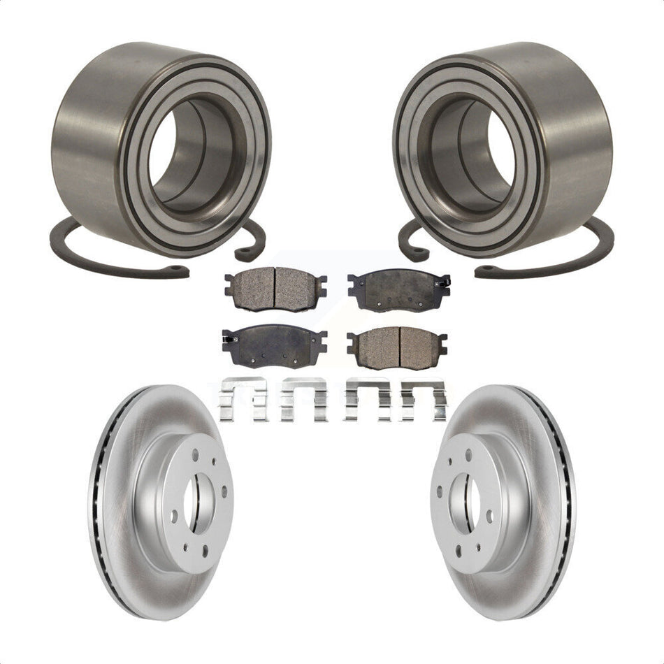 Front Wheel Bearing With Coated Disc Brake Rotors And Semi-Metallic Pads Kit For 2006 Hyundai Accent Hatchback KBB-101327