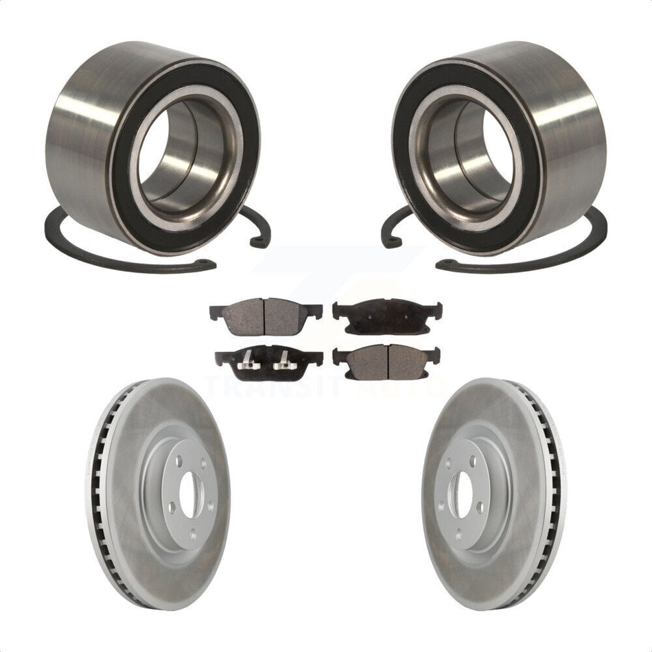 Front Wheel Bearing With Coated Disc Brake Rotors And Semi-Metallic Pads Kit For 2015 Ford Edge FWD KBB-101351