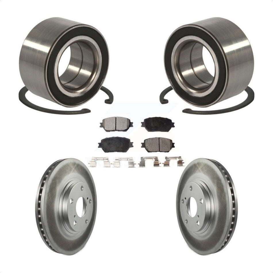 Front Wheel Bearing With Coated Disc Brake Rotors And Semi-Metallic Pads Kit For 2004 Toyota Camry 296mm Diameter Rotor Stepped Hat Design KBB-101355