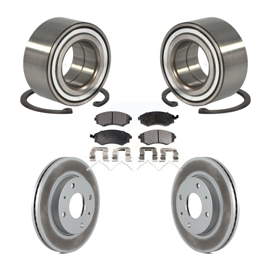 Front Wheel Bearing With Coated Disc Brake Rotors And Semi-Metallic Pads Kit For Hyundai Elantra KBB-101387