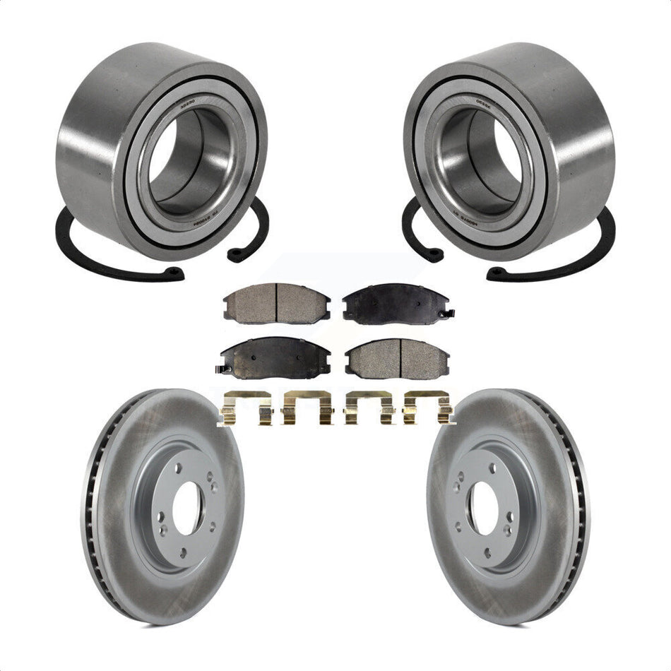 Front Wheel Bearing With Coated Disc Brake Rotors And Semi-Metallic Pads Kit For 2004-2006 Kia Amanti KBB-101412