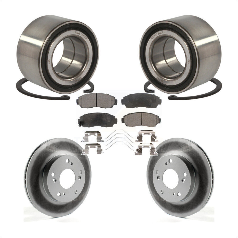 Front Wheel Bearing With Coated Disc Brake Rotors And Semi-Metallic Pads Kit For 2015 Honda Civic LX SE with Manual transmission KBB-101426
