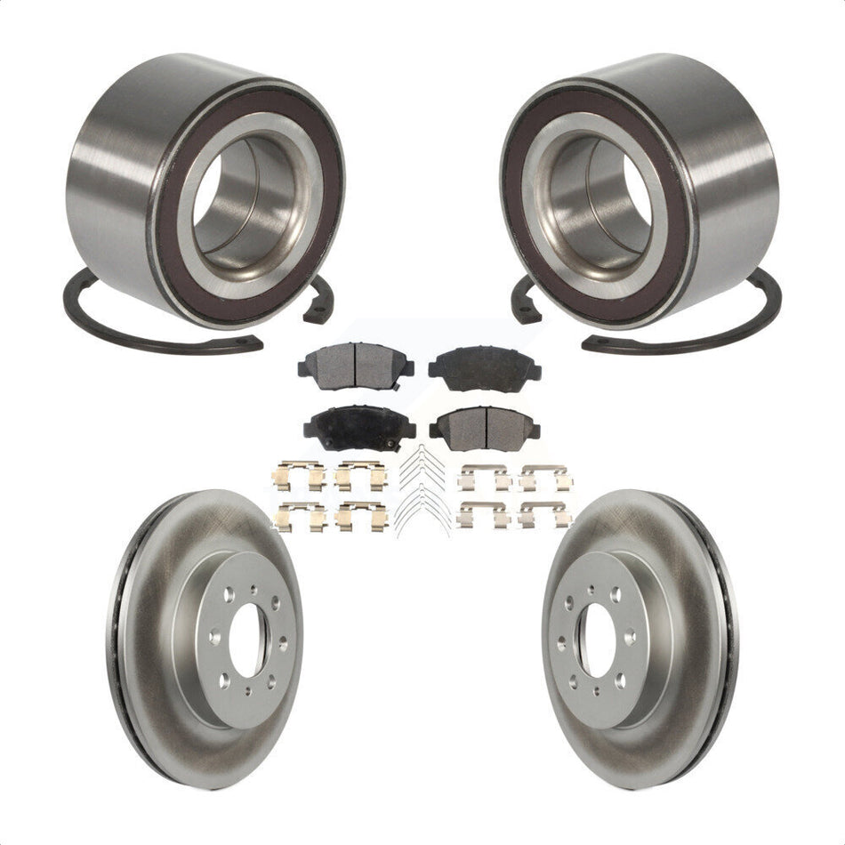 Front Wheel Bearing With Coated Disc Brake Rotors And Semi-Metallic Pads Kit For 2007-2008 Honda Fit KBB-101438