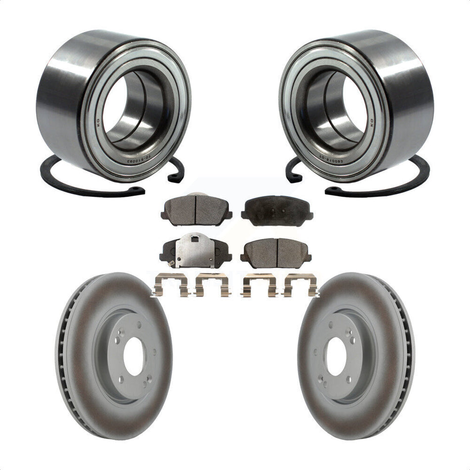 Front Wheel Bearing With Coated Disc Brake Rotors And Semi-Metallic Pads Kit For Kia Forte Forte5 Koup KBB-101447
