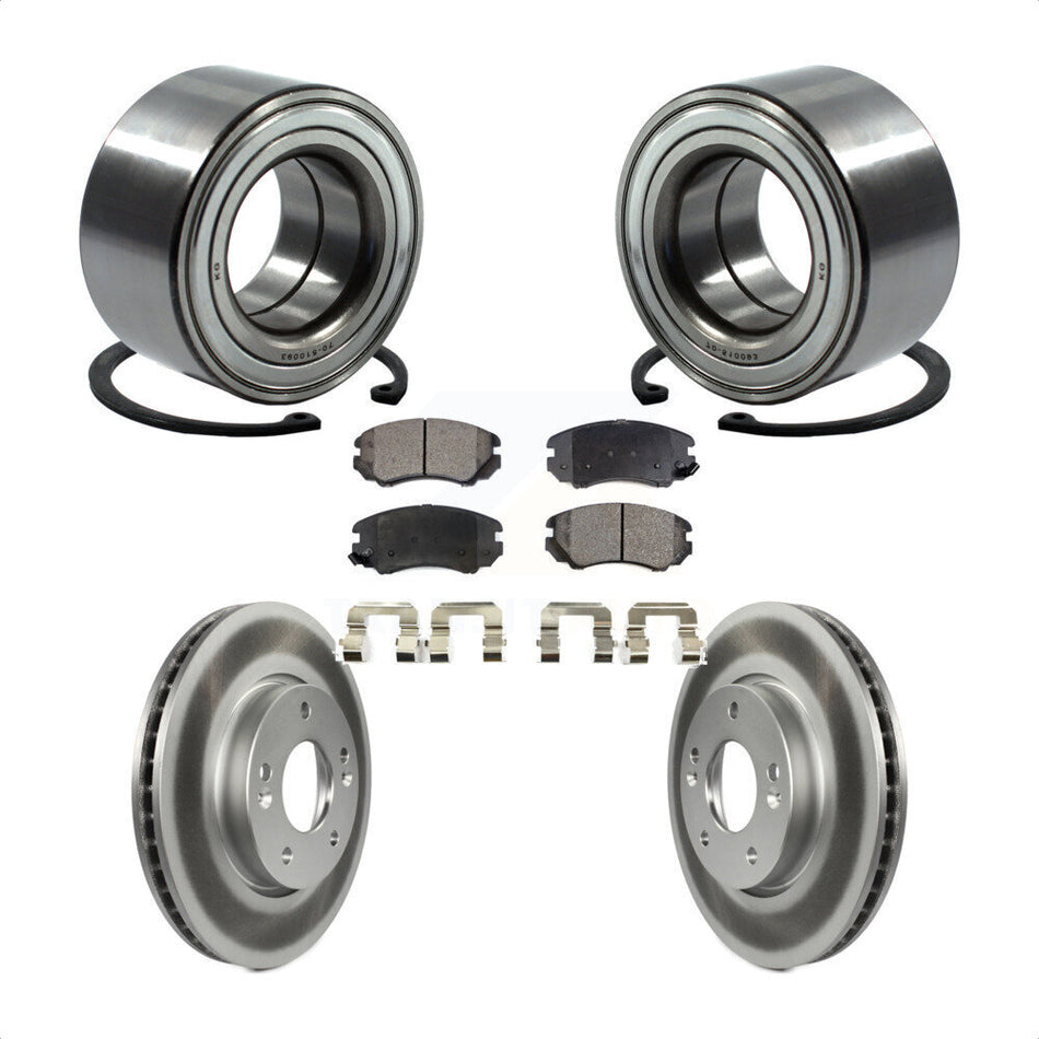 Front Wheel Bearing With Coated Disc Brake Rotors And Semi-Metallic Pads Kit For 2010-2011 Kia Soul 2.0L KBB-101453