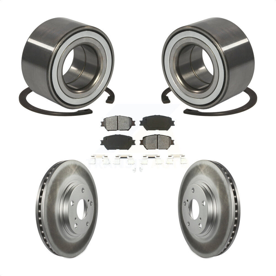 Front Wheel Bearing With Coated Disc Brake Rotors And Semi-Metallic Pads Kit For 2002-2003 Toyota Camry 296mm Diameter Rotor Stepped Hat Design KBB-101555