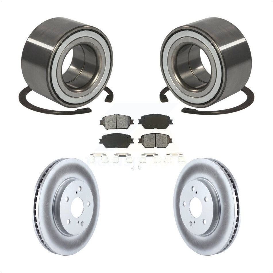 Front Wheel Bearing With Coated Disc Brake Rotors And Semi-Metallic Pads Kit For 2002-2003 Toyota Camry Straight Hat Design 296mm Diameter Rotor KBB-101558