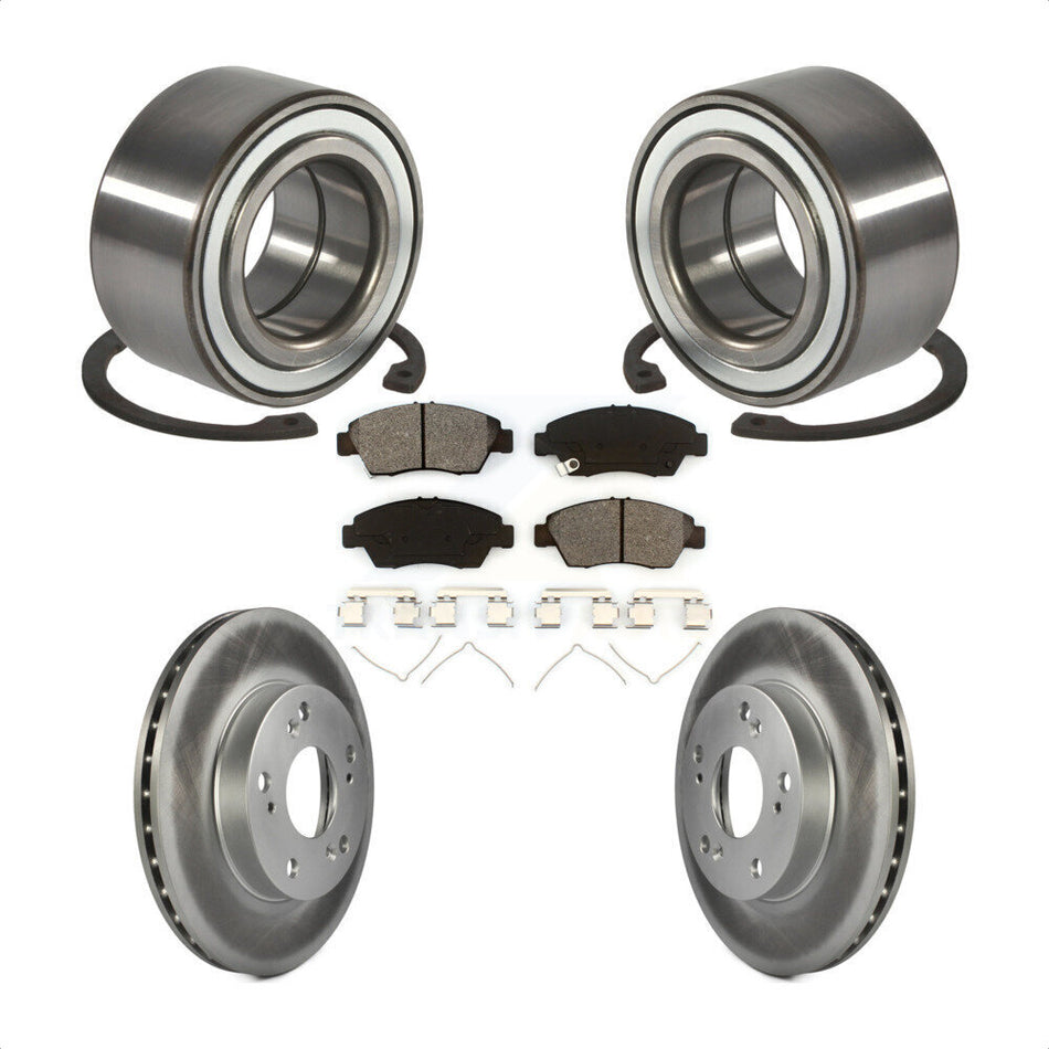 Front Wheel Bearing With Coated Disc Brake Rotors And Semi-Metallic Pads Kit For 2004 Honda Civic SiR KBB-101601