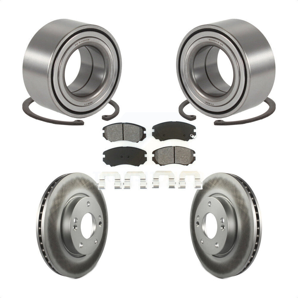 Front Wheel Bearing With Coated Disc Brake Rotors And Semi-Metallic Pads Kit For Hyundai Sonata Kia Sportage Tucson Optima Magentis KBB-101604