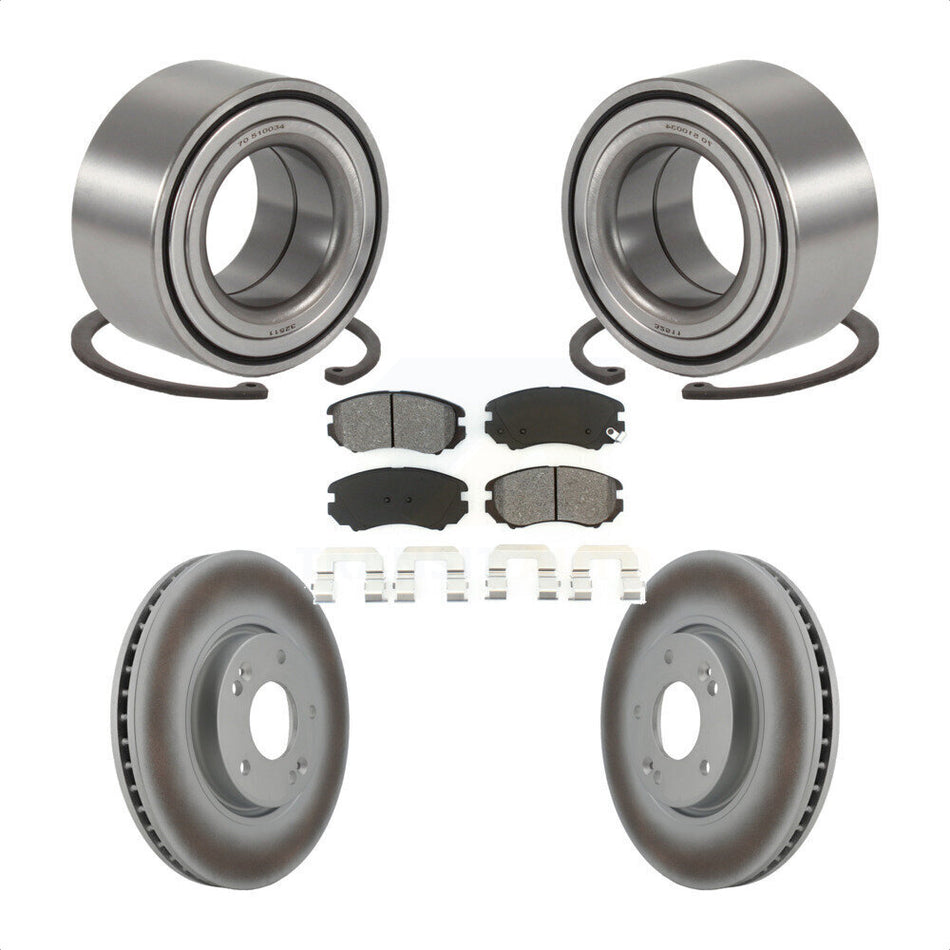 Front Wheel Bearing With Coated Disc Brake Rotors And Semi-Metallic Pads Kit For 2006-2010 Hyundai Sonata 3.3L KBB-101613