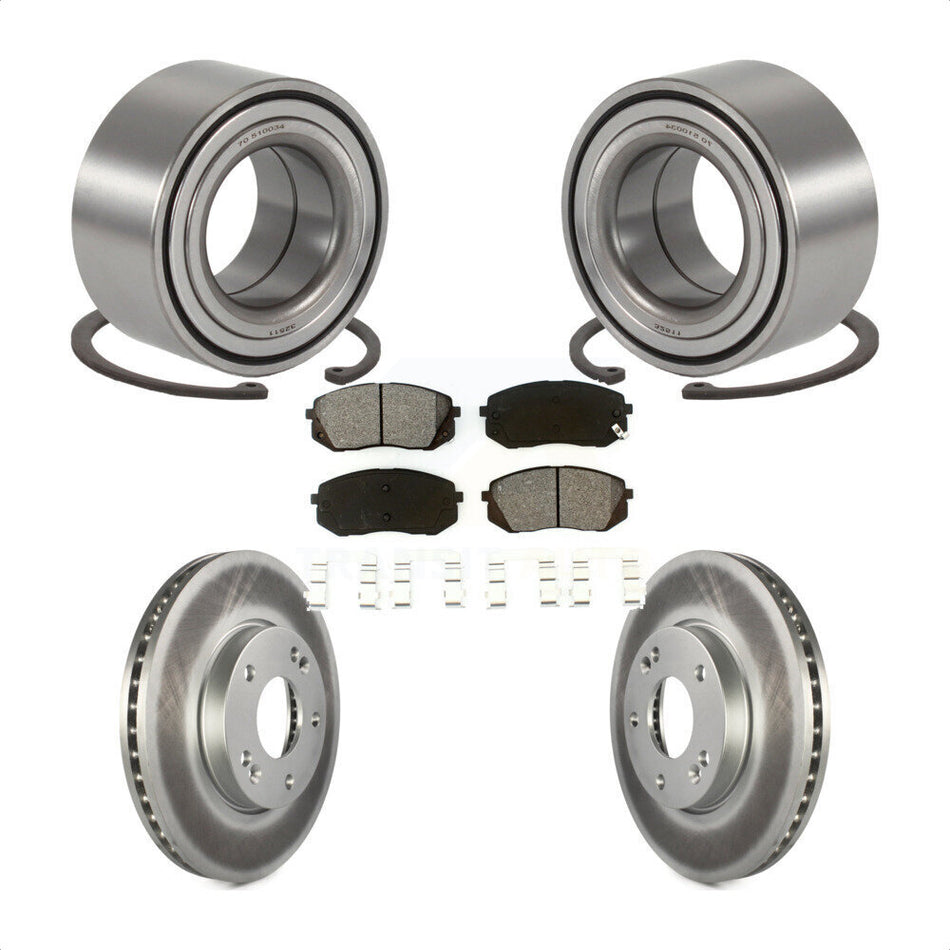 Front Wheel Bearing With Coated Disc Brake Rotors And Semi-Metallic Pads Kit For 2007-2009 Kia Rondo KBB-101614