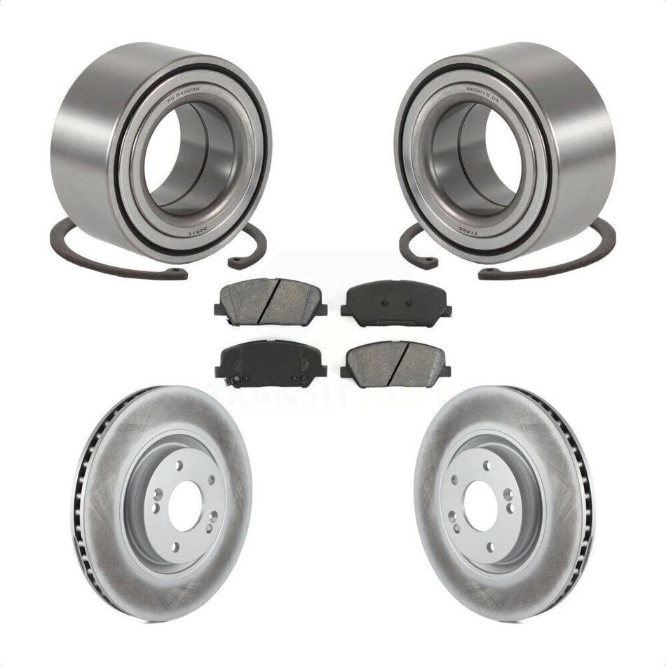 Front Wheel Bearing With Coated Disc Brake Rotors And Semi-Metallic Pads Kit For 2011-2013 Kia Optima 2.0L KBB-101616
