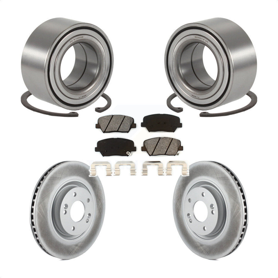 Front Wheel Bearing With Coated Disc Brake Rotors And Semi-Metallic Pads Kit For 2012-2017 Hyundai Azera KBB-101617