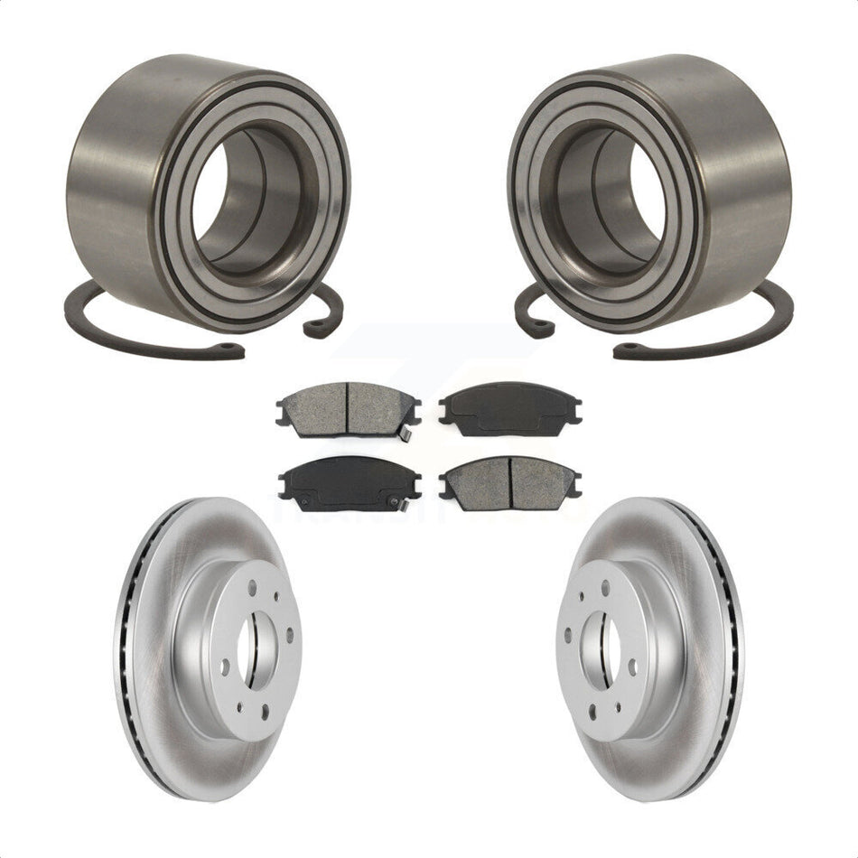 Front Wheel Bearing With Coated Disc Brake Rotors And Semi-Metallic Pads Kit For 2000-2005 Hyundai Accent KBB-101630