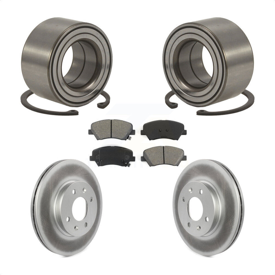 Front Wheel Bearing With Coated Disc Brake Rotors And Semi-Metallic Pads Kit For 2012-2017 Hyundai Accent KBB-101632