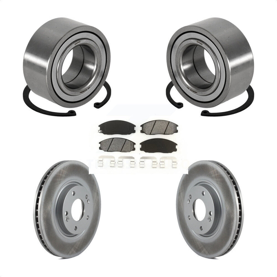 Front Wheel Bearing With Coated Disc Brake Rotors And Semi-Metallic Pads Kit For 2004-2006 Kia Amanti KBB-101716