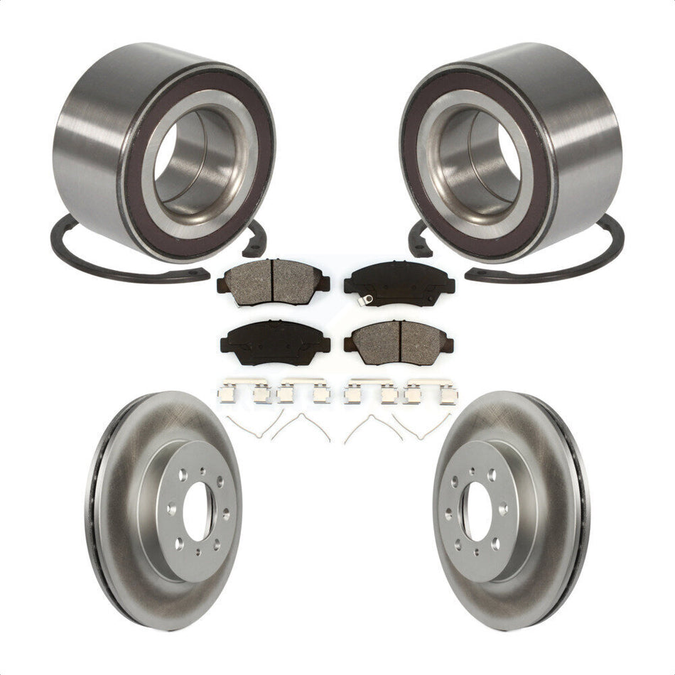 Front Wheel Bearing With Coated Disc Brake Rotors And Semi-Metallic Pads Kit For 2007-2008 Honda Fit KBB-101744