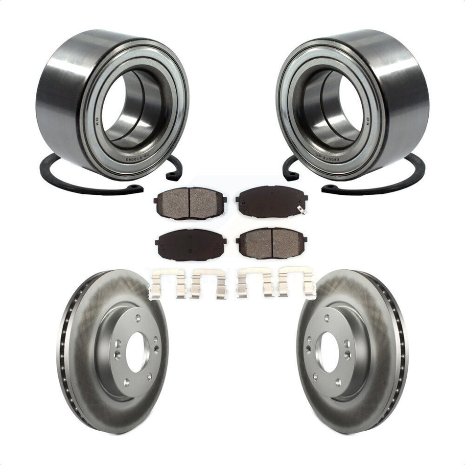 Front Wheel Bearing With Coated Disc Brake Rotors And Semi-Metallic Pads Kit For Hyundai Elantra KBB-101748