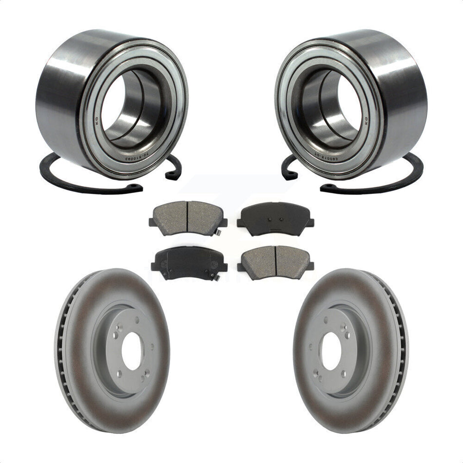 Front Wheel Bearing With Coated Disc Brake Rotors And Semi-Metallic Pads Kit For 2015 Hyundai Veloster Tech RE FLEX SE KBB-101752