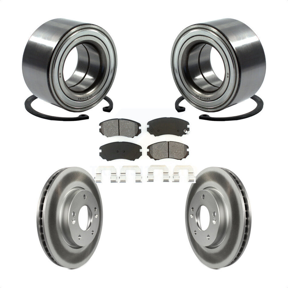 Front Wheel Bearing With Coated Disc Brake Rotors And Semi-Metallic Pads Kit For 2010-2011 Kia Soul 2.0L KBB-101756