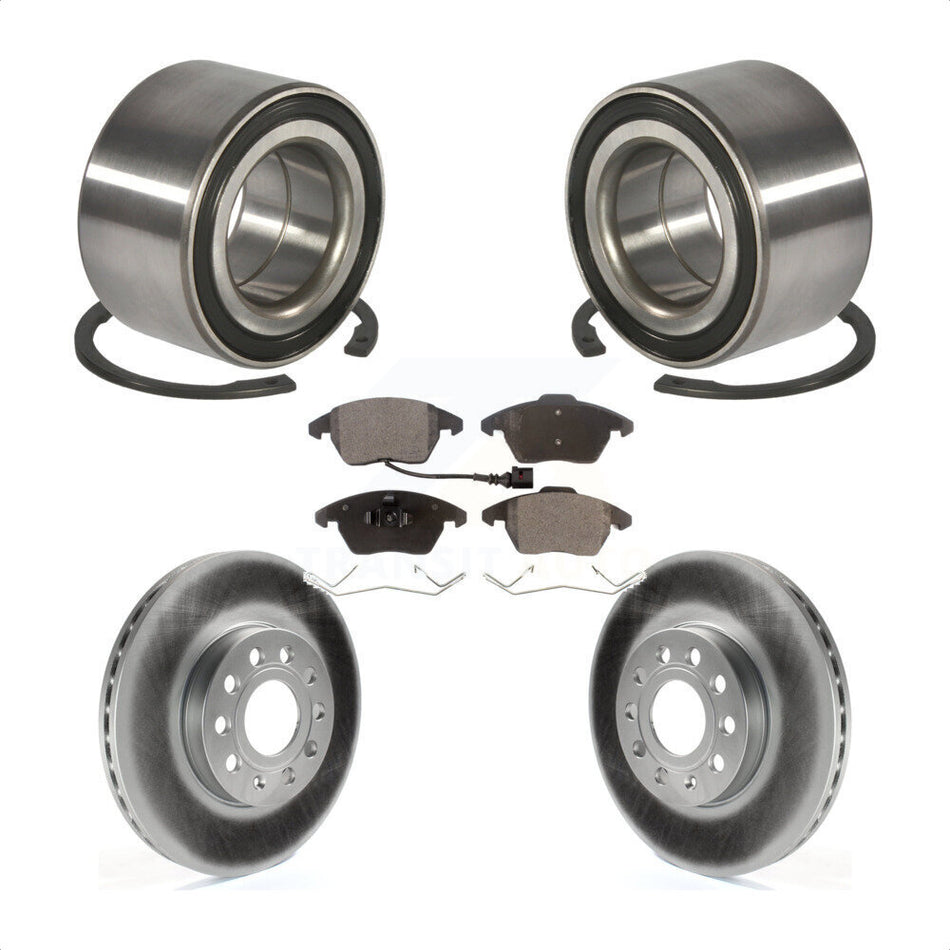 Front Wheel Bearing With Coated Disc Brake Rotors And Ceramic Pads Kit For 2005 Volkswagen Jetta 7th 8th Digit Of VIN Is "1K" 288mm Diameter Rotor KBB-101874