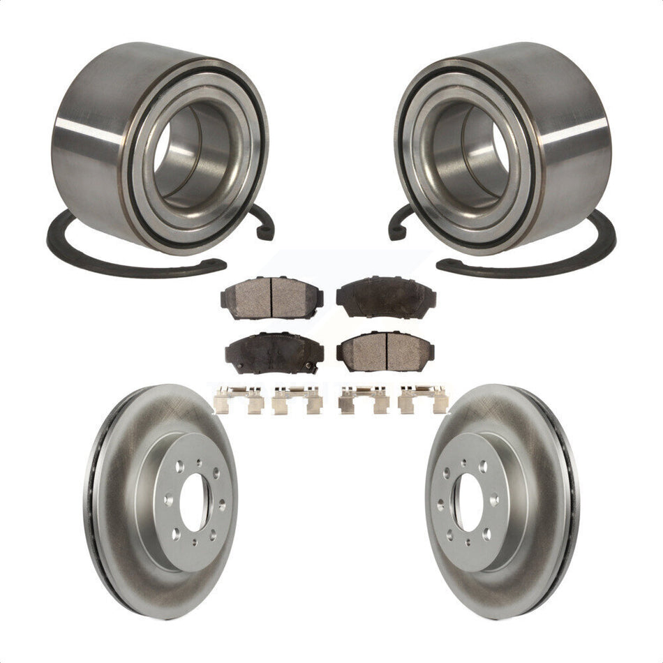 Front Wheel Bearing With Coated Disc Brake Rotors And Ceramic Pads Kit For 1994-1995 Honda Civic EX with Coupe Non-ABS KBB-101876