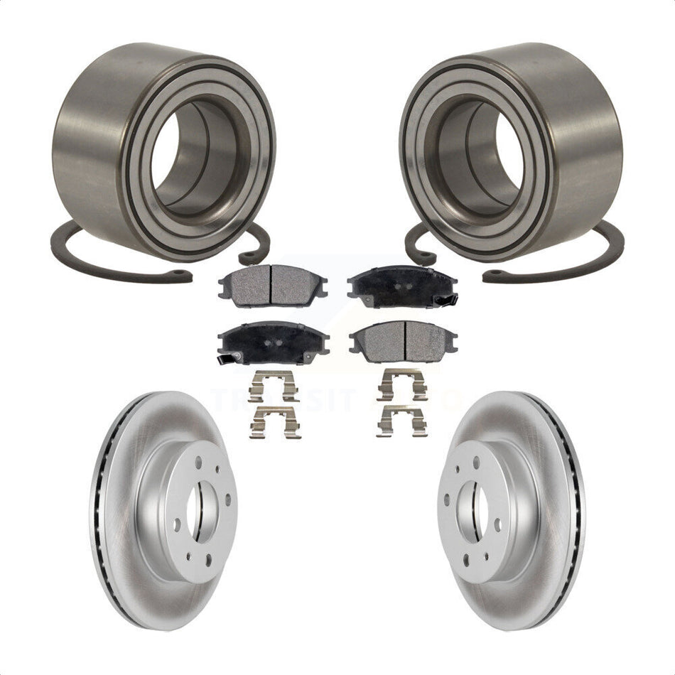 Front Wheel Bearing With Coated Disc Brake Rotors And Ceramic Pads Kit For 2000-2005 Hyundai Accent KBB-101923