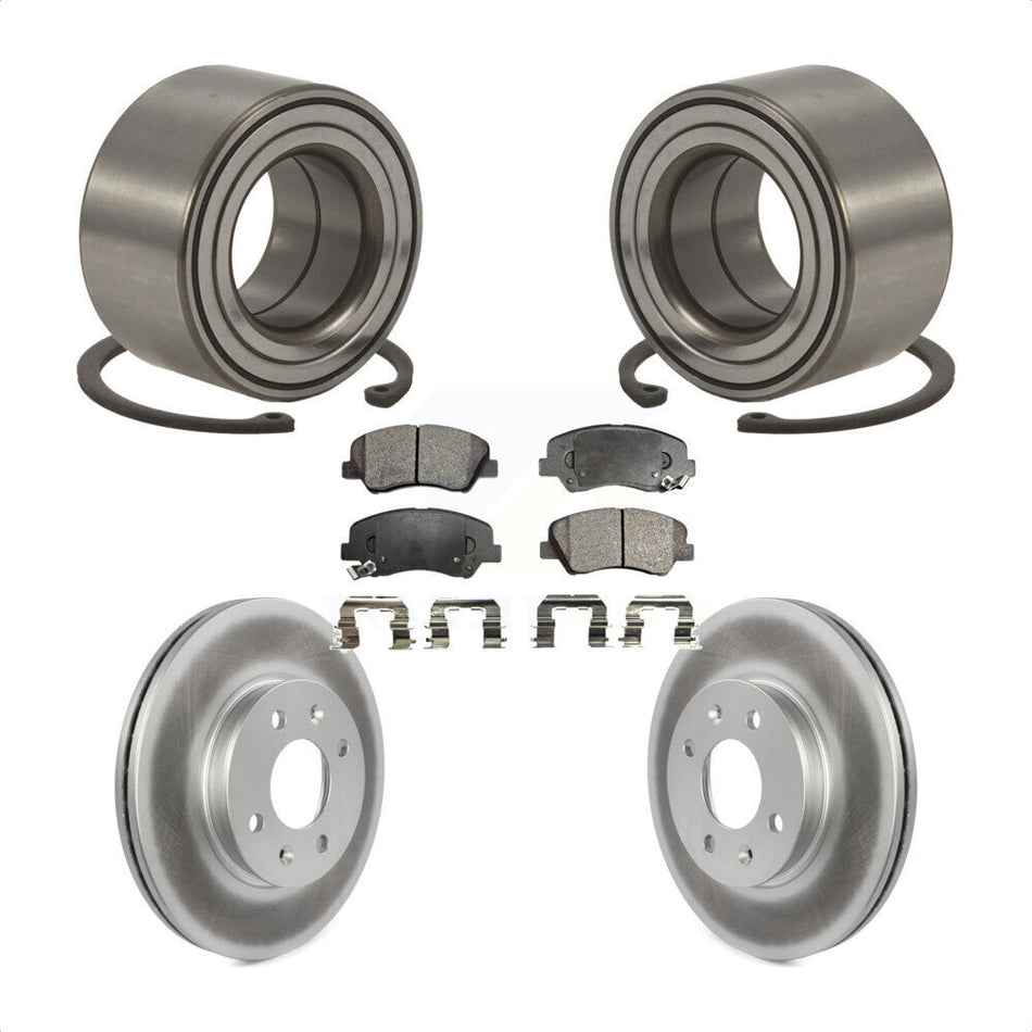 Front Wheel Bearing With Coated Disc Brake Rotors And Ceramic Pads Kit For 2012-2017 Hyundai Accent KBB-101925