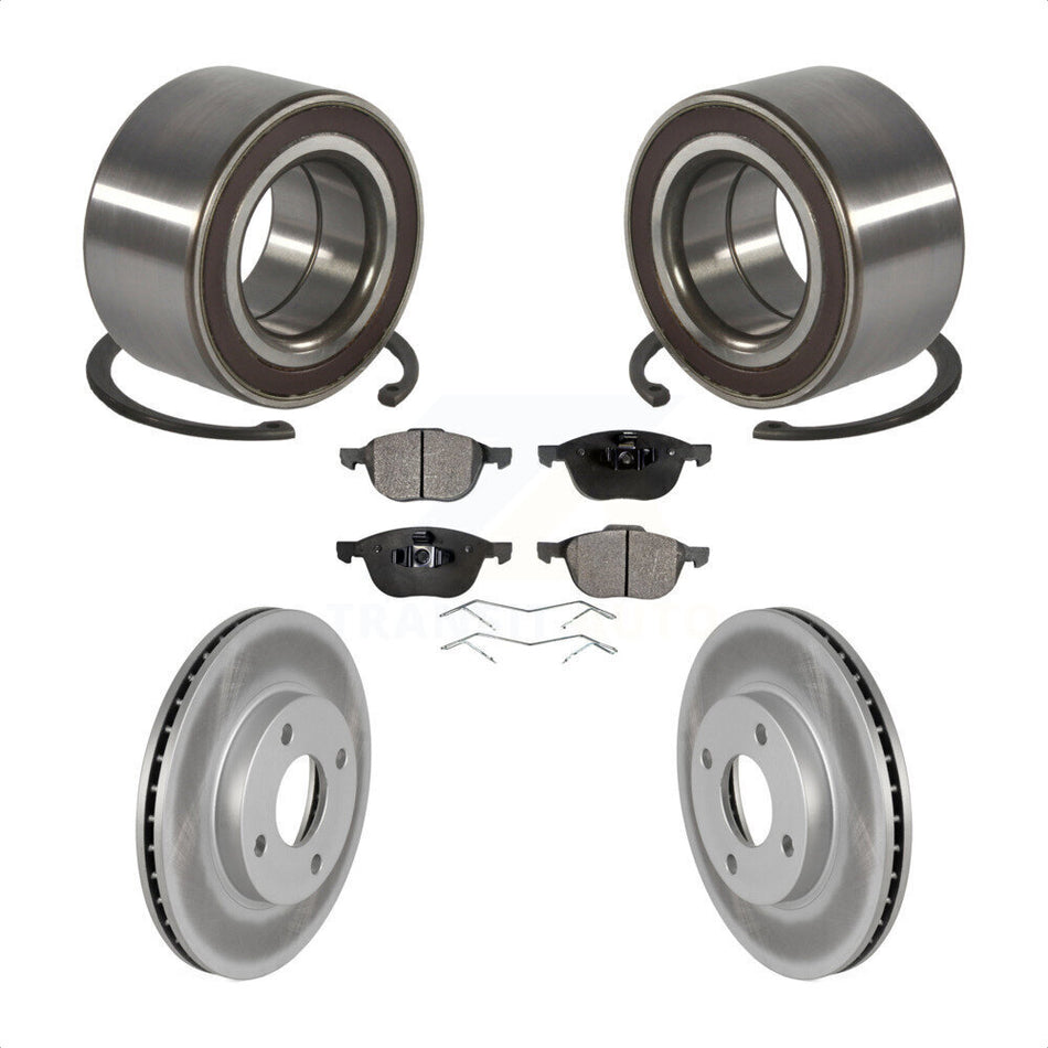 Front Wheel Bearing With Coated Disc Brake Rotors And Ceramic Pads Kit For 2004 Ford Focus LX Mid High SE ZTS ZTW ZX3 ZX5 From 04 05 KBB-101926