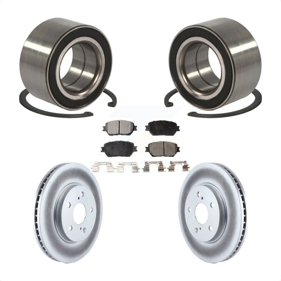 Front Wheel Bearing With Coated Disc Brake Rotors And Ceramic Pads Kit For 2004 Toyota Camry Straight Hat Design 296mm Diameter Rotor KBB-101953