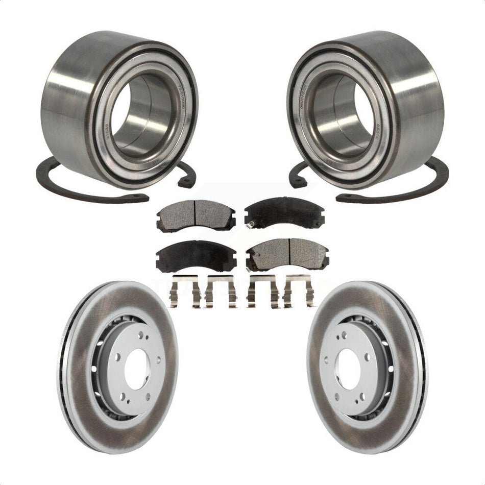 Front Wheel Bearing With Coated Disc Brake Rotors And Ceramic Pads Kit For 2009 Mitsubishi Lancer Ralliart with AWD From 04 09 KBB-102044