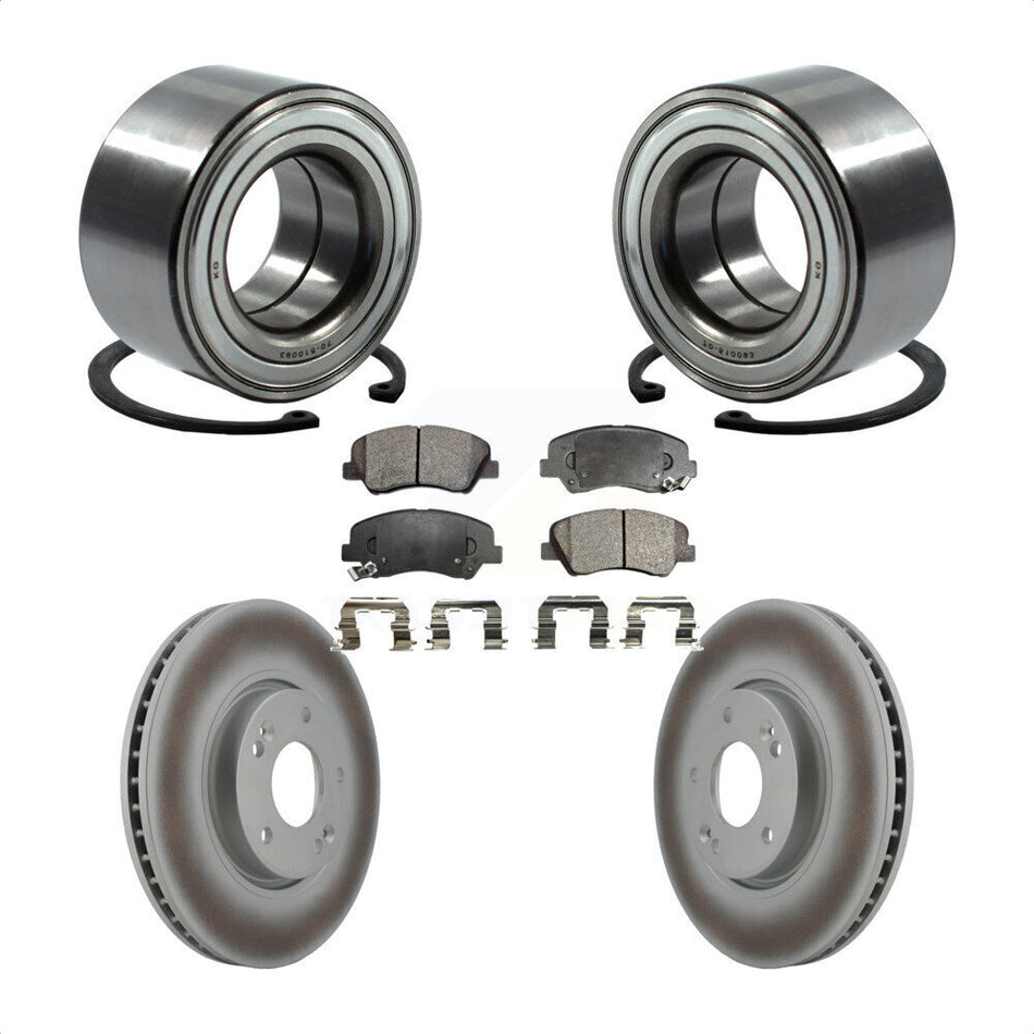Front Wheel Bearing With Coated Disc Brake Rotors And Ceramic Pads Kit For 2015 Hyundai Veloster Tech RE FLEX SE KBB-102054