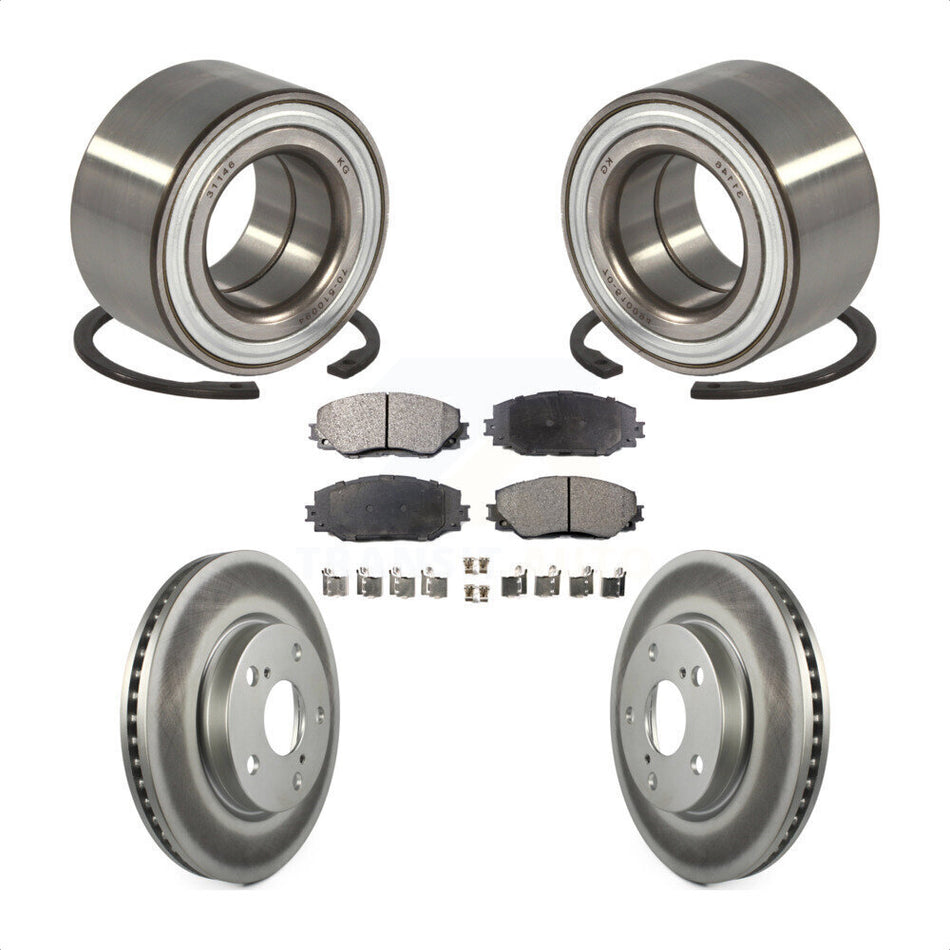 Front Wheel Bearing With Coated Disc Brake Rotors And Ceramic Pads Kit For 2017-2018 Toyota Prius V KBB-102072