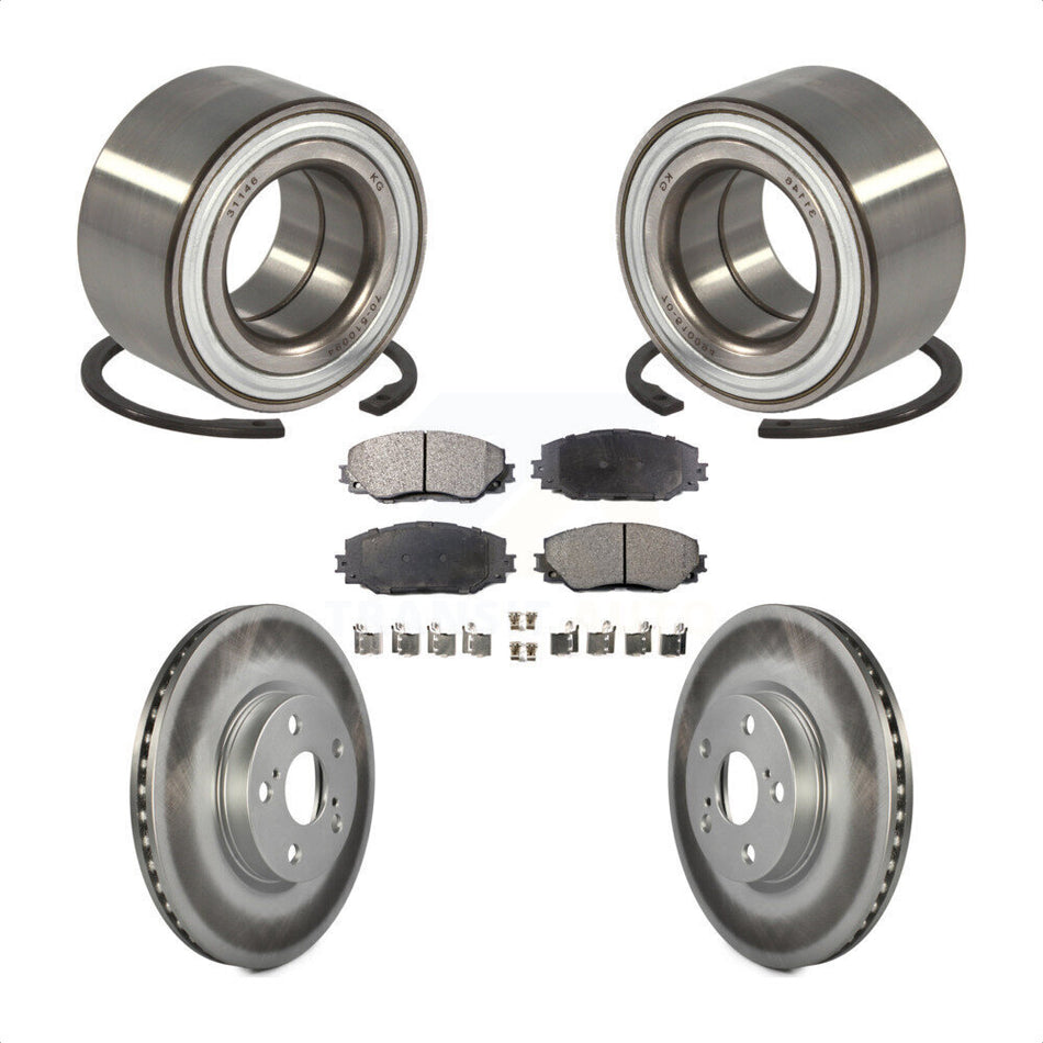 Front Wheel Bearing With Coated Disc Brake Rotors And Ceramic Pads Kit For 2008-2014 Scion xD KBB-102073