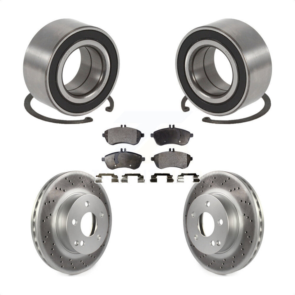 Front Wheel Bearing With Coated Disc Brake Rotors And Ceramic Pads Kit For 2010-2010 Mercedes-Benz C300 C250 AWD KBB-102156