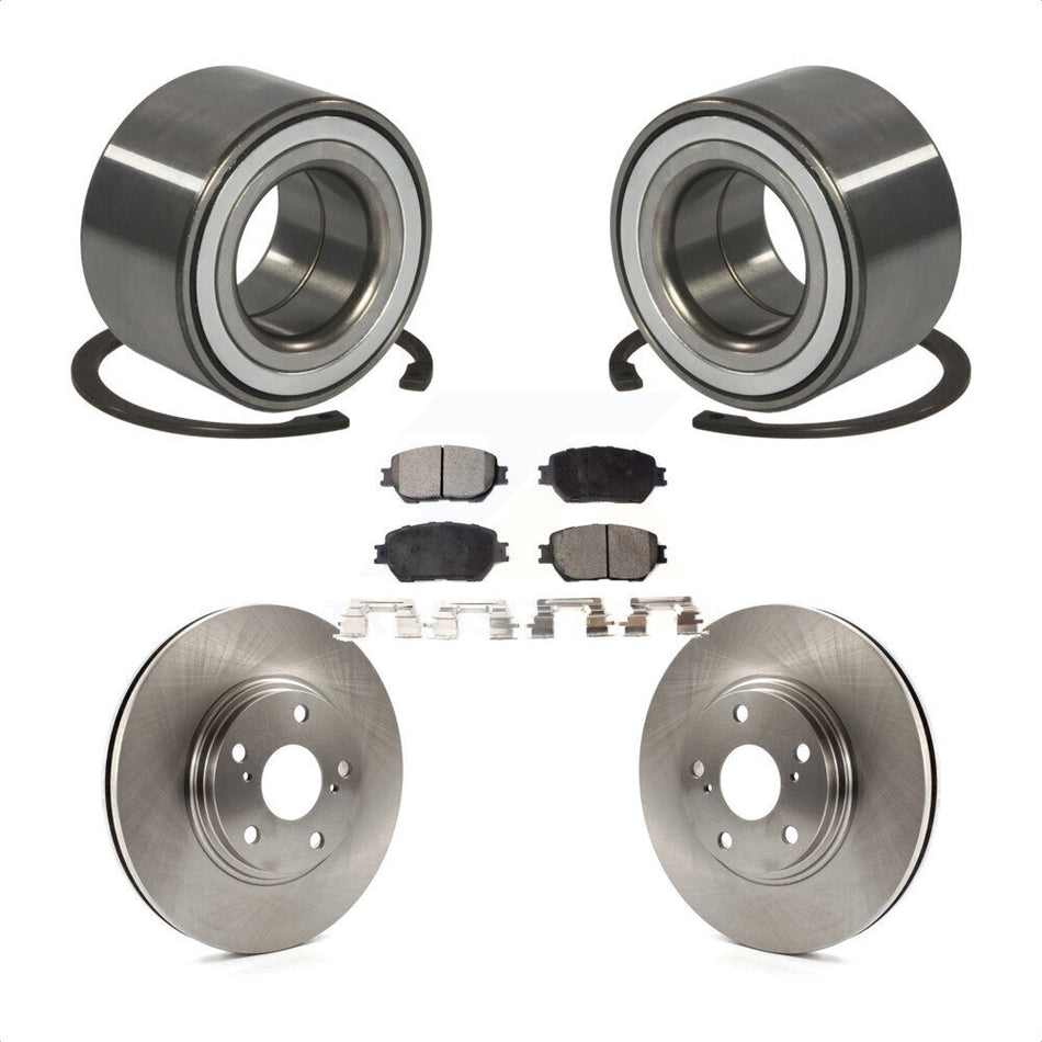 Front Wheel Bearing With Disc Brake Rotors And Semi-Metallic Pads Kit For 2002-2003 Toyota Camry 296mm Diameter Rotor Stepped Hat Design KBB-102174