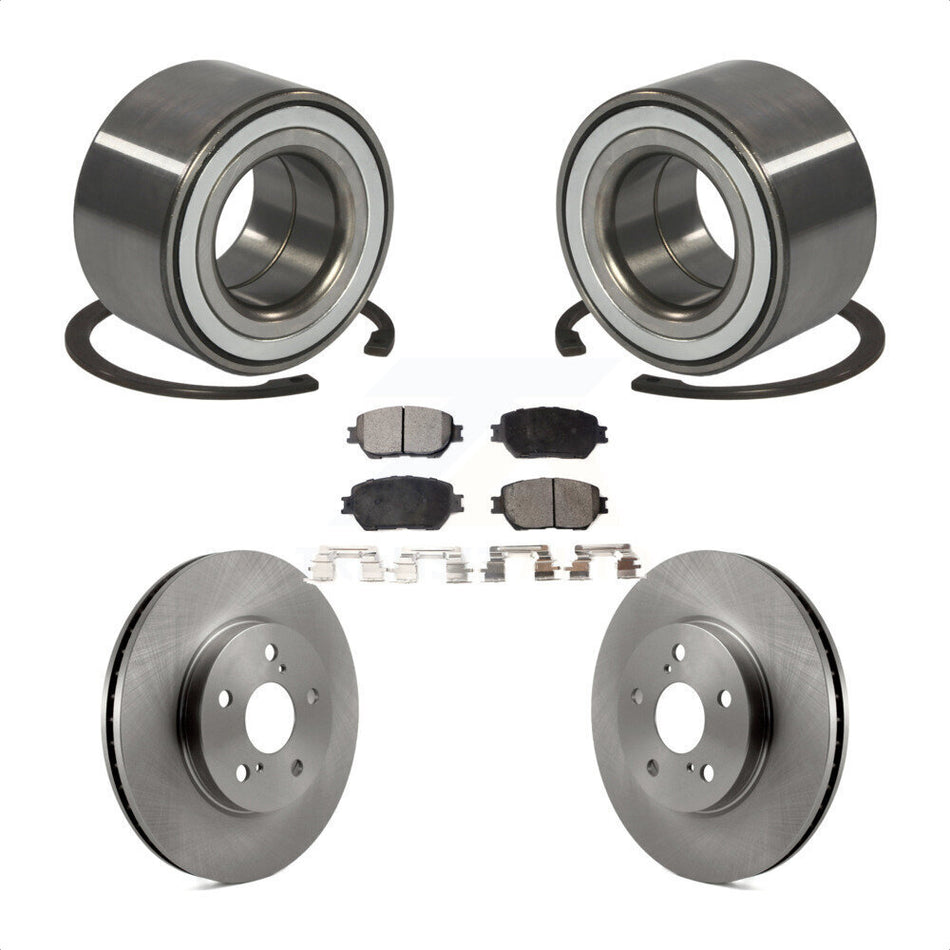 Front Wheel Bearing With Disc Brake Rotors And Semi-Metallic Pads Kit For 2002-2003 Toyota Camry Straight Hat Design 296mm Diameter Rotor KBB-102177