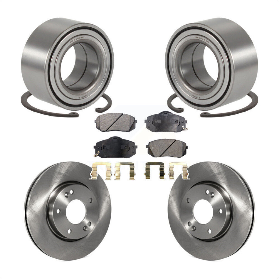 Front Wheel Bearing With Disc Brake Rotors And Semi-Metallic Pads Kit For 2010-2012 Kia Rondo KBB-102223