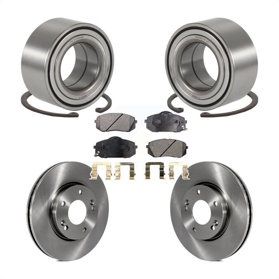 Front Wheel Bearing With Disc Brake Rotors And Semi-Metallic Pads Kit For 2007-2009 Kia Rondo KBB-102236