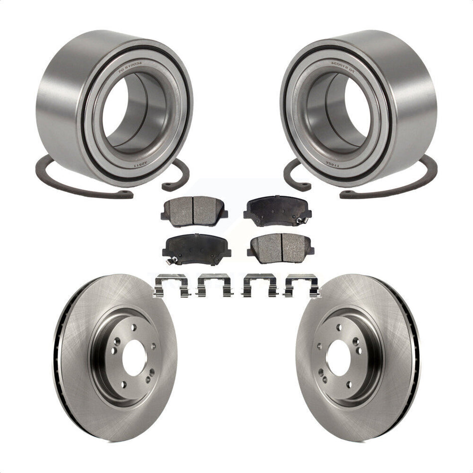 Front Wheel Bearing With Disc Brake Rotors And Semi-Metallic Pads Kit For 2012-2017 Hyundai Azera KBB-102239