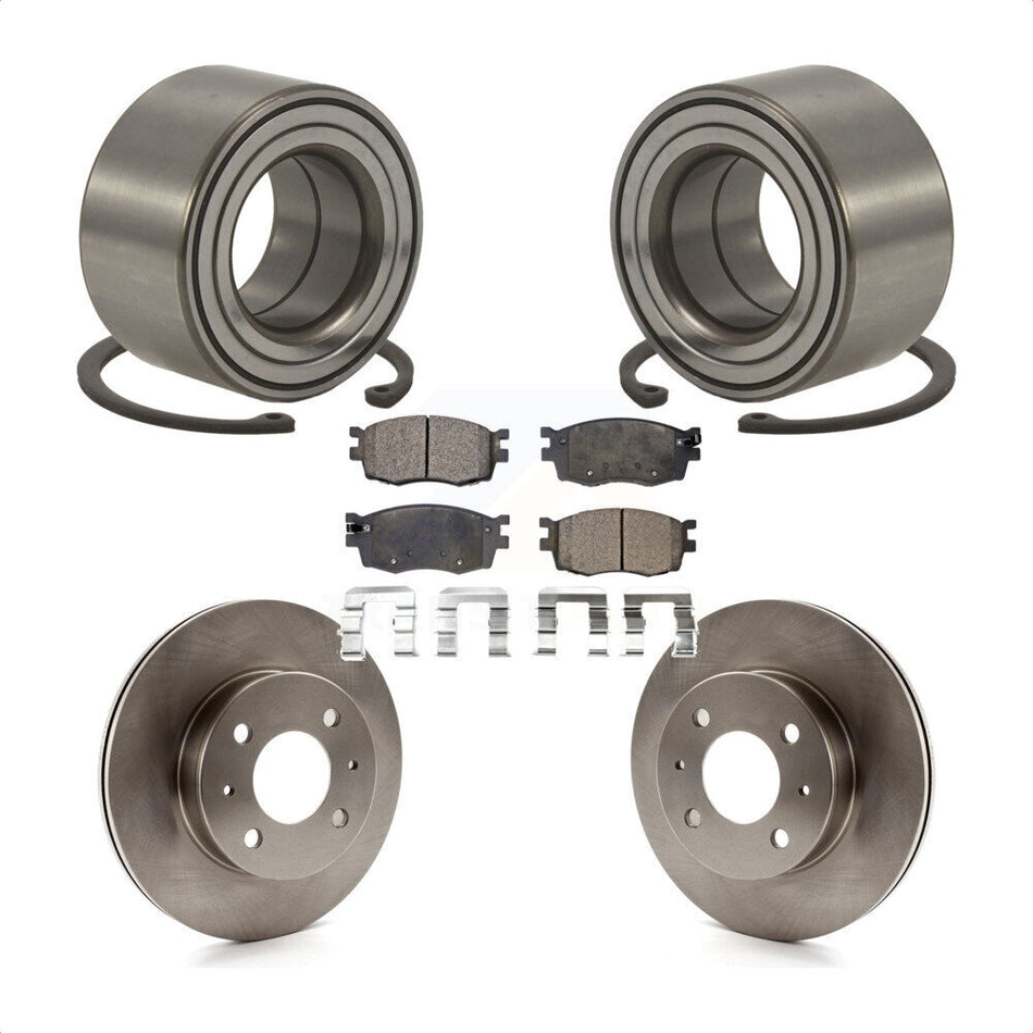 Front Wheel Bearing With Disc Brake Rotors And Semi-Metallic Pads Kit For 2006 Hyundai Accent Hatchback KBB-102257