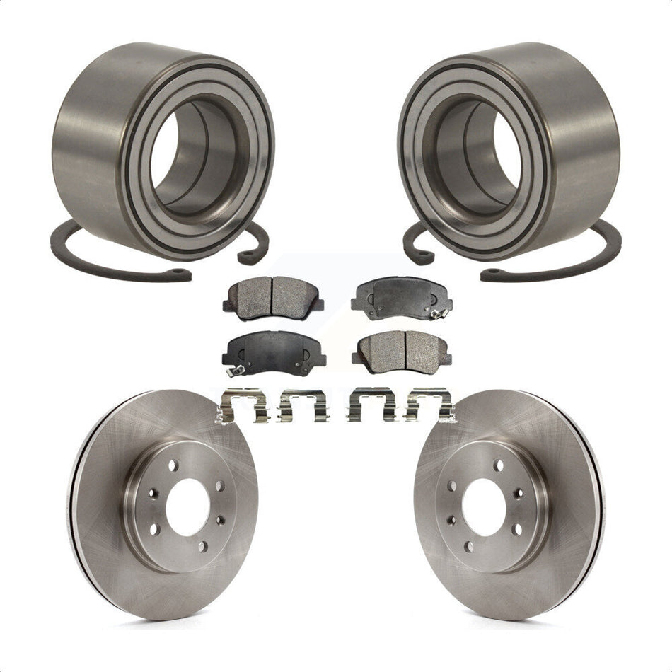 Front Wheel Bearing With Disc Brake Rotors And Semi-Metallic Pads Kit For 2012-2017 Hyundai Accent KBB-102260