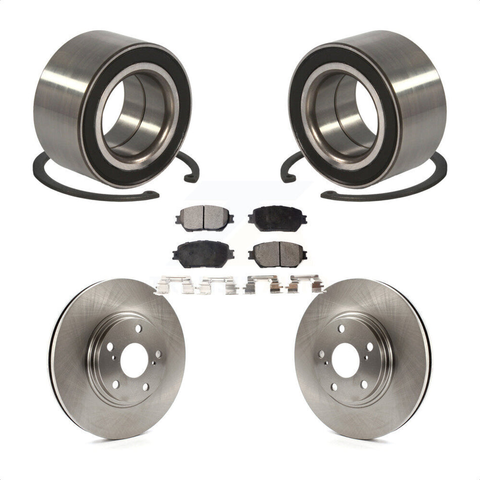 Front Wheel Bearing With Disc Brake Rotors And Semi-Metallic Pads Kit For 2004 Toyota Camry 296mm Diameter Rotor Stepped Hat Design KBB-102288