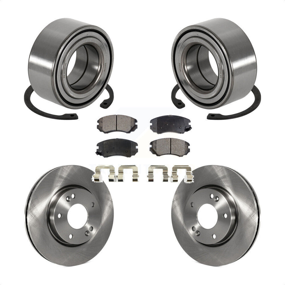 Front Wheel Bearing With Disc Brake Rotors And Semi-Metallic Pads Kit For Hyundai Tiburon KBB-102319