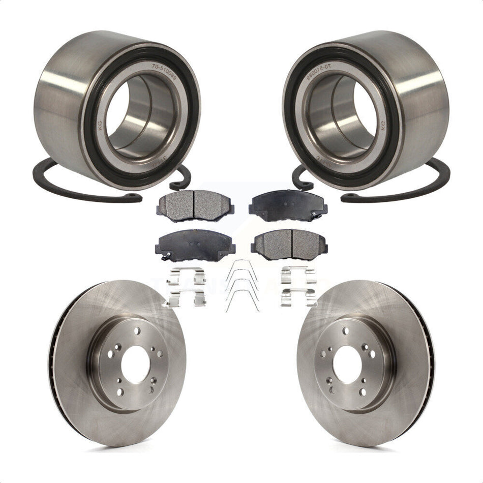 Front Wheel Bearing With Disc Brake Rotors And Semi-Metallic Pads Kit For 2015 Honda Civic EX with Manual transmission KBB-102371