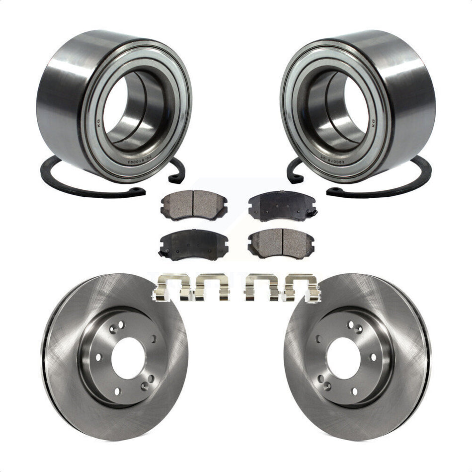 Front Wheel Bearing With Disc Brake Rotors And Semi-Metallic Pads Kit For 2012-2013 Kia Soul KBB-102383