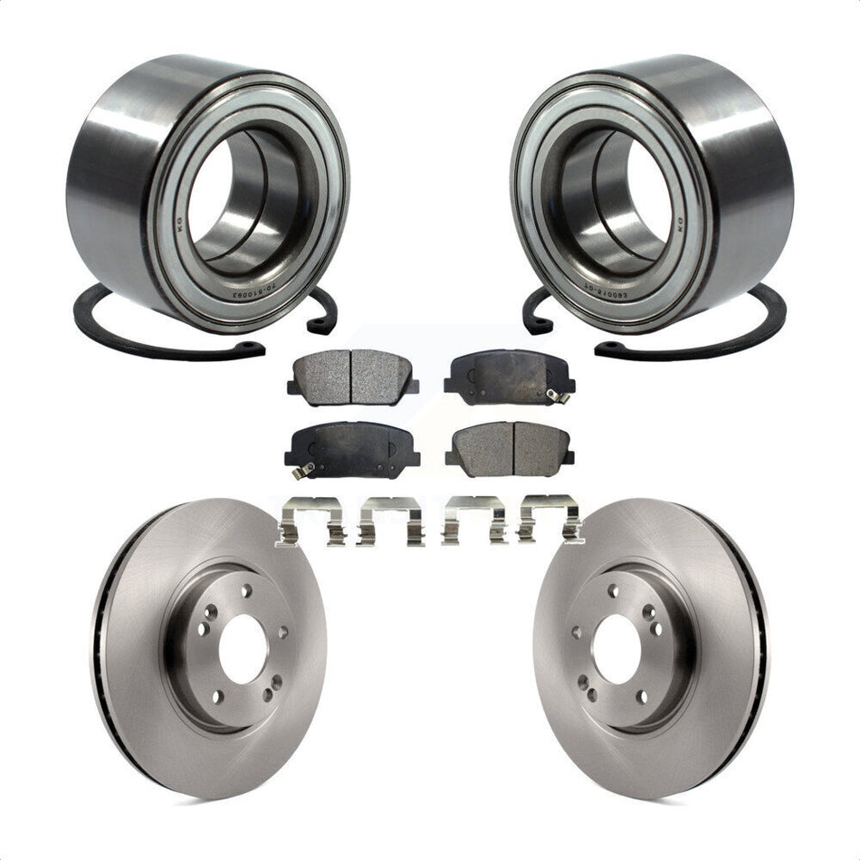 Front Wheel Bearing With Disc Brake Rotors And Semi-Metallic Pads Kit For Hyundai Veloster Kia Forte Koup KBB-102385