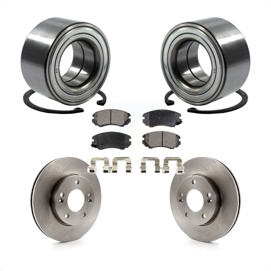 Front Wheel Bearing With Disc Brake Rotors And Semi-Metallic Pads Kit For 2010-2011 Kia Soul 1.6L KBB-102395